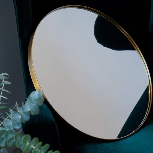  HELIn Wall-Mounted Vanity Mirrors HELIn Contemporary Metal Gold Wall Mirror | Glass Panel Gold Framed Rounded (Size : 50cm)