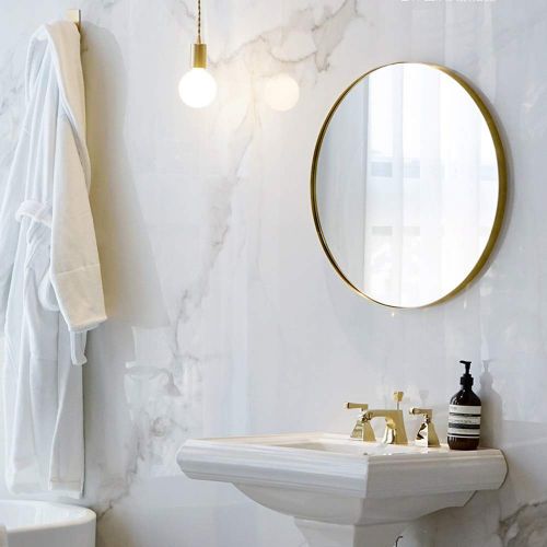  HELIn Wall-Mounted Vanity Mirrors HELIn Contemporary Metal Gold Wall Mirror | Glass Panel Gold Framed Rounded (Size : 50cm)