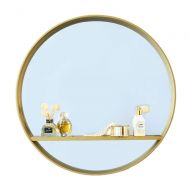HELIn Wall-Mounted Vanity Mirrors HELIn Creative Bathroom Mirror,Household Bathroom Bathroom Mirror with Shelf Wood Art Hanging Mirror Wall Mirror Round Mirror Makeup Mirror Dressing Mirror,Gold