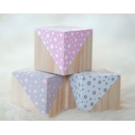 HELLOxSUGAR Pink Grey Polka Dot Theme  Wooden Blocks  Nursery Decor  Painted Blocks  Playing Blocks  Ready to Ship