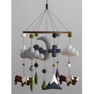 HELLOxSUGAR Bison / Buffalo / Felt Mobile / Mountain Nursery / Felt Moon / Woodland Mobile / Nursery Decor / Cross / Monochrome / Scandinavian Decor