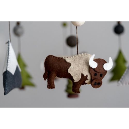  HELLOxSUGAR Bison / Buffalo / Felt Mobile / Mountain Nursery / Felt Moon / Woodland Mobile / Nursery Decor / Cross / Monochrome / Scandinavian Decor