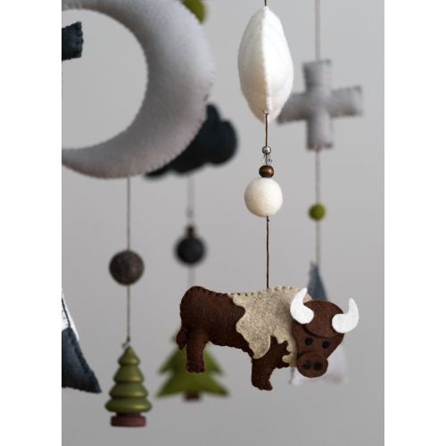  HELLOxSUGAR Bison / Buffalo / Felt Mobile / Mountain Nursery / Felt Moon / Woodland Mobile / Nursery Decor / Cross / Monochrome / Scandinavian Decor