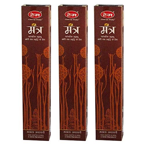  인센스스틱 HEM Mantra Incense Agarbatti Pack of 3 Incense Sticks Boxes, 15gms Each, Hand Rolled in India Fresh, Pure and Long Lasting Fragrance for Relaxation, Anxiety and Stress Relief, Calm