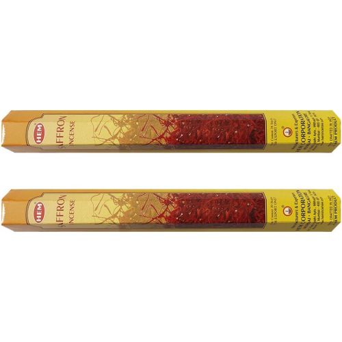  인센스스틱 HEM Saffron Incense Sticks Agarbatti Masala - Pack of 2 Tubes, 20 Sticks Each Box, Total 40 Sticks - Quality Incense Hand Rolled in India for Healing Meditation Yoga Relaxation Pra