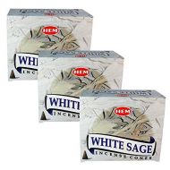 인센스스틱 HEM White Sage Pack of 3 Incense Cones Boxes, 10 Cones Each, Fine Quality Handrolled Incense Sticks for Purification, Relaxation, Positivity, Yoga, Meditation, Healing, Soothing, P