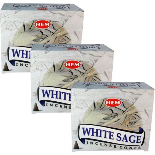  인센스스틱 HEM White Sage Pack of 3 Incense Cones Boxes, 10 Cones Each, Fine Quality Handrolled Incense Sticks for Purification, Relaxation, Positivity, Yoga, Meditation, Healing, Soothing, P