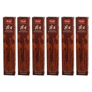 인센스스틱 HEM Mantra Incense Agarbatti Pack of 6 Incense Sticks Boxes, 15gms Each, Hand Rolled in India Fresh, Pure and Long Lasting Fragrance for Relaxation, Anxiety and Stress Relief, Calm