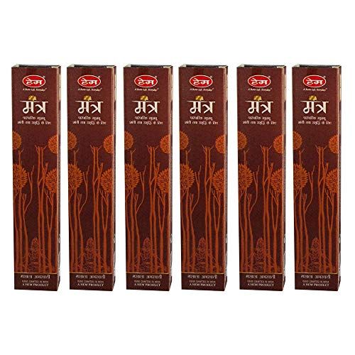  인센스스틱 HEM Mantra Incense Agarbatti Pack of 6 Incense Sticks Boxes, 15gms Each, Hand Rolled in India Fresh, Pure and Long Lasting Fragrance for Relaxation, Anxiety and Stress Relief, Calm