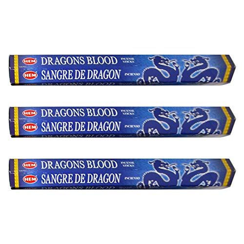  인센스스틱 HEM Dragon Blood Blue Incense Sticks Agarbatti Masala - Pack of 3 Tubes, 20 Sticks Each Box, Total 60 Sticks - Quality Incense Hand Rolled in India for Healing Meditation Yoga Rela