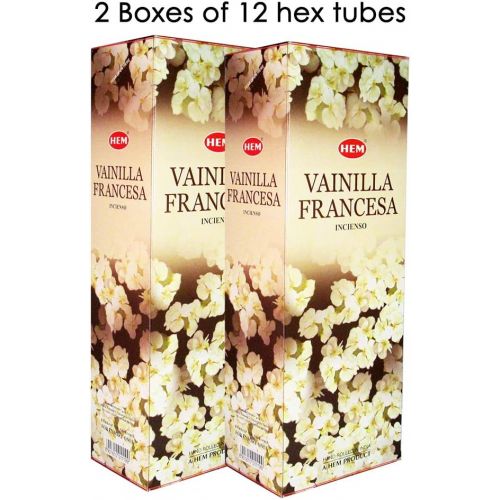  인센스스틱 Hem French Vanilla Agarbatti Pack of 12 Incense Sticks Boxes, 20gms Each, Traditionally Handrolled in India Best Aeromatic Natural Fragrance Perfect for Prayers, Meditation, Relaxa