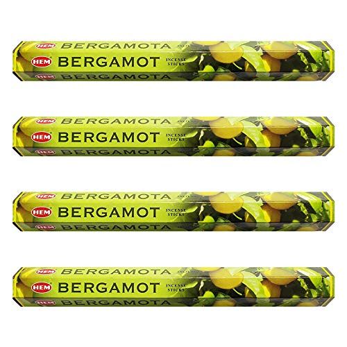  인센스스틱 HEM Bergamot Incense Sticks Agarbatti Masala - Pack of 4 Tubes, 20 Sticks Each Box, Total 80 Sticks - Quality Incense Hand Rolled in India for Healing Meditation Yoga Relaxation Pr