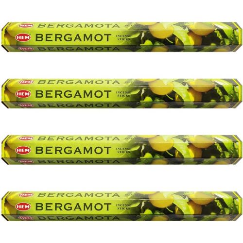  인센스스틱 HEM Bergamot Incense Sticks Agarbatti Masala - Pack of 4 Tubes, 20 Sticks Each Box, Total 80 Sticks - Quality Incense Hand Rolled in India for Healing Meditation Yoga Relaxation Pr