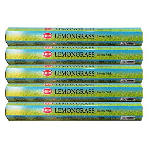  인센스스틱 HEM Lemongrass Incense Sticks Agarbatti Masala - Pack of 5 Tubes, 20 Sticks Each Box, Total 100 Sticks - Quality Incense Hand Rolled in India for Healing Meditation Yoga Relaxation