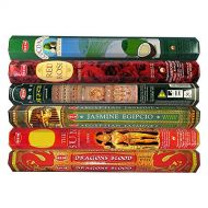 인센스스틱 HEM Fine Quality Incense Sticks - Coconut, Red Rose, Precious Musk, Egyptian Jasmine, The Sun, Dragons Blood for Relaxation Positivity Healing Meditation - Pack of 6 Variety Boxes,