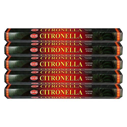  인센스스틱 HEM Citronella Incense Sticks Agarbatti Masala - Pack of 5 Tubes, 20 Sticks Each Box, Total 100 Sticks - Quality Incense Hand Rolled in India for Healing Meditation Yoga Relaxation