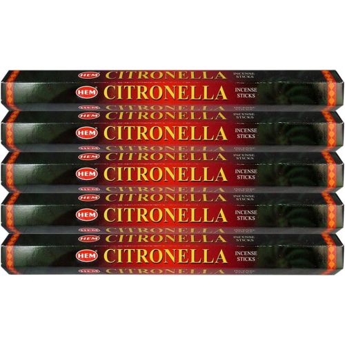  인센스스틱 HEM Citronella Incense Sticks Agarbatti Masala - Pack of 5 Tubes, 20 Sticks Each Box, Total 100 Sticks - Quality Incense Hand Rolled in India for Healing Meditation Yoga Relaxation