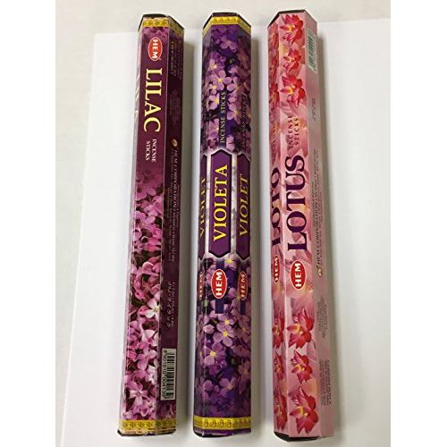  인센스스틱 FLOWER GARDEN Lilac Lotus Violet 60 HEM Incense Sticks 3 Scent Sampler Gift Set