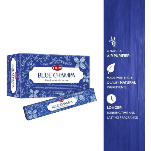  인센스스틱 HEM Blue Champa Natural Masala Cleansing Incense Sticks - 12 Packets (15g Each)
