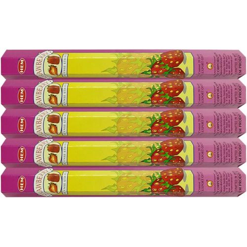  인센스스틱 HEM Strawberry Incense Sticks Agarbatti Masala - Pack of 5 Tubes, 20 Sticks Each Box, Total 100 Sticks - Quality Incense Hand Rolled in India for Healing Meditation Yoga Relaxation