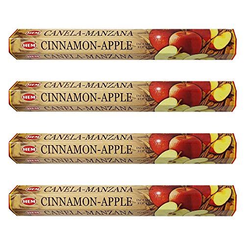  인센스스틱 HEM Cinnamon Apple Incense Sticks Agarbatti Masala - Pack of 4 Tubes, 20 Sticks Each Box, Total 80 Sticks - Quality Incense Hand Rolled in India for Healing Meditation Yoga Relaxat