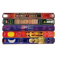 인센스스틱 HEM Variety Pack of 5 Premium Incense Sticks - Amber Sandal, Precious Musk, Opium, The Moon, The Sun for Prayers, Worshipping, Meditation, Yoga, Aromatherapy, Reiki, Spa, Healing-