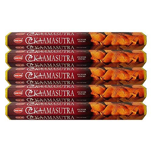  인센스스틱 HEM Kamasutra Incense Sticks Agarbatti Masala - Pack of 5 Tubes, 20 Sticks Each Box, Total 100 Sticks - Quality Incense Hand Rolled in India for Healing Meditation Yoga Relaxation