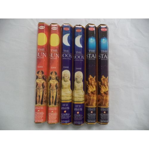  인센스스틱 HEM Incense Sticks Sun Moon & Star 6 Boxes X 20 Grams, Total 120 Gm