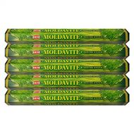 인센스스틱 HEM Moldavite Incense Sticks Agarbatti Masala - Pack of 5 Tubes, 20 Sticks Each Box, Total 100 Sticks - Quality Incense Hand Rolled in India for Healing Meditation Yoga Relaxation