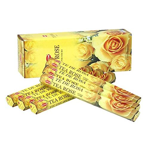  인센스스틱 Tea Rose - Box of Six 20 Stick Hex Tubes - HEM Incense Hand Rolled In India