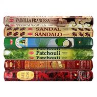 인센스스틱 HEM Incense Sticks Variety Pack of 6 Premium & Natural Fragrances - French Vanilla, Sandal, Coconut, Patchouli, Chandan, Red Rose - 20Gms Each, for Prayers, Meditation, Yoga, Relax