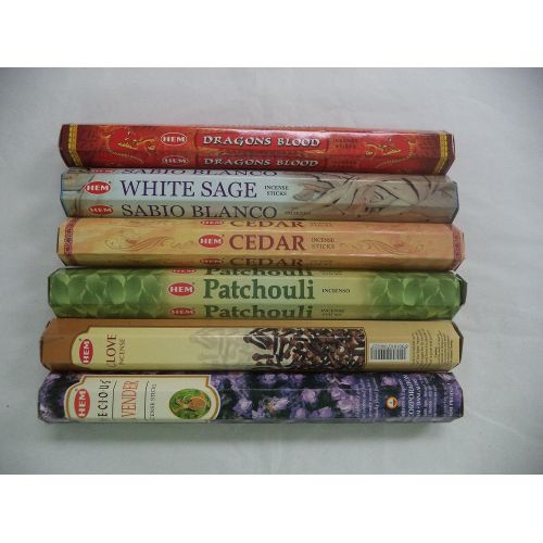  인센스스틱 Hem Incense Sticks Dragons Blood White Sage Cedar Patchouli Clove Lavender 6 x 20 = 120 Stick Variety Pack