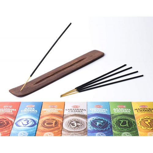  인센스스틱 HEM Incense - 7 Chakra Incense Premium Incense Sticks from Root to Crown 35 Sticks Set Variety Gift Pack - Seven Chakras Incense with Burner - Cleanses Home of Bad Energy (Bundle-1Wood