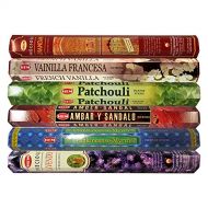 인센스스틱 HEM Incense Sticks Variety Pack of 6 Premium Fragrances - Precious Chandan, French Vanilla, Patchouli, Amber Sandal, Franckincense Myrrh, Lavender - 20Gms Each, for Prayers, Medita