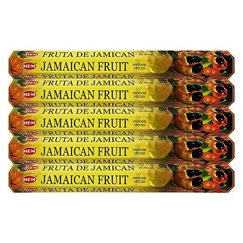  인센스스틱 HEM Jamaican Fruit Incense Sticks Agarbatti Masala - Pack of 5 Tubes, 20 Sticks Each Box, Total 100 Sticks - Quality Incense Hand Rolled in India for Healing Meditation Yoga Relaxa
