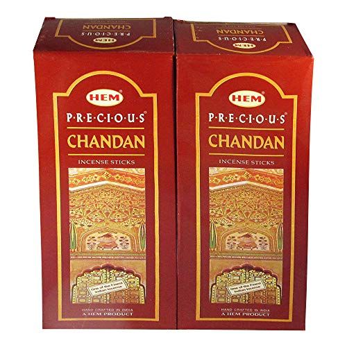  인센스스틱 Hem Precious Chandan Agarbatti Pack of 12 Incense Sticks Boxes, 20gms Each, Traditionally Handrolled In India Aeromatic Natural Fragrance Perfect for Prayers Meditation Relaxation,