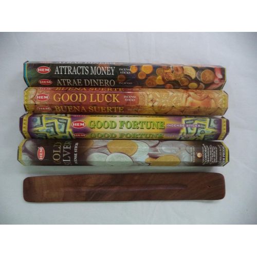  인센스스틱 Hem Incense Sticks Attracts Money Good Luck Good Fortune Gold Silver = 80 Sticks + Burner!