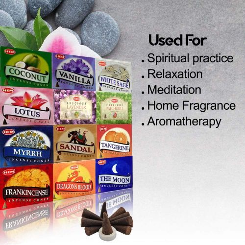  인센스스틱 HEM pack of 12 assorted incense cones (10 cones each total 120 cones )