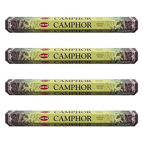  인센스스틱 HEM Camphor Incense Sticks Agarbatti Masala - Pack of 4 Tubes, 20 Sticks Each Box, Total 80 Sticks - Quality Incense Hand Rolled in India for Healing Meditation Yoga Relaxation Pra