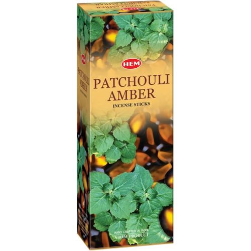  인센스스틱 Patchouli Amber - Box of Six 20 Stick Hex Tubes - HEM Incense Hand Rolled In India