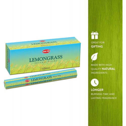  인센스스틱 HEM Lemongrass Incense Sticks - Pack of 6 (20 Sticks Each) Scented Sticks for Relaxing & Meditation