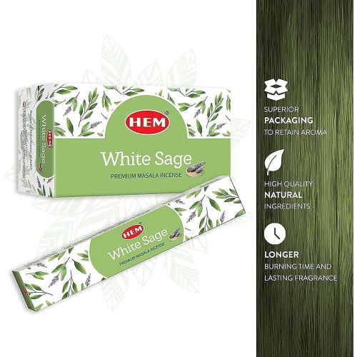  인센스스틱 HEM White Sage Natural Masala Cleansing Incense Sticks - 12 Packets (15g Each)