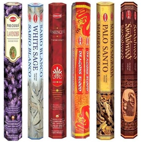  인센스스틱 Hem Incense Sticks | 6 Boxes X 20 Sticks Each |Lavender,White Sage, Frankincense,Dragon Blood, Palo Santo & Sandalwood| - Total 120 Sticks