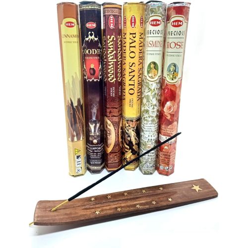  인센스스틱 Hem Incense Sticks Variety Pack- (6 Types, 120 Scent Sticks) | Palo Santo Incense Sticks, Cinnamon Incense, Sandalwood Incense, Oud Incense, Rose Incense & Jasmine Incense Stick