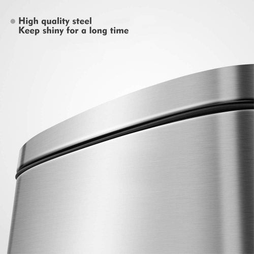  [아마존베스트]HEMBOR 8 Gallon(30L) Trash Can, Brushed Stainless Steel Rectangular Garbage Bin with Lid and Inner Buckets, Soft Step Slow and Silent Open Close Dustbin, Suit for Home Bathroom, Ki