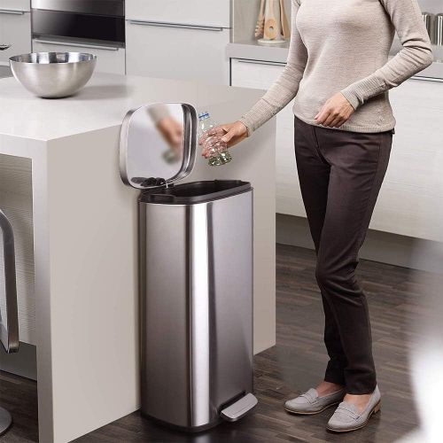  [아마존베스트]HEMBOR 8 Gallon(30L) Trash Can, Brushed Stainless Steel Rectangular Garbage Bin with Lid and Inner Buckets, Soft Step Slow and Silent Open Close Dustbin, Suit for Home Bathroom, Ki