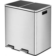 [아마존베스트]HEMBOR Dual Trash Can, 16 Gallon (2X30L) Step Rubbish Bin, Stainless Steel Double Compartment Classified Recycle Garbage Pedal Dustbin, Suit for Bathroom Kitchen Office Home, Indoo