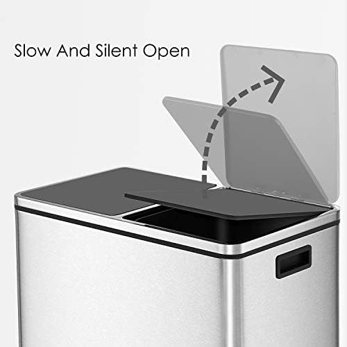  [아마존베스트]HEMBOR Dual Trash Can, 16 Gallon (2X30L) Step Rubbish Bin, Stainless Steel Double Compartment Classified Recycle Garbage Pedal Dustbin, Suit for Bathroom Kitchen Office Home, Indoo