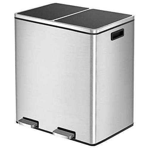  [아마존베스트]HEMBOR Dual Trash Can, 16 Gallon (2X30L) Step Rubbish Bin, Stainless Steel Double Compartment Classified Recycle Garbage Pedal Dustbin, Suit for Bathroom Kitchen Office Home, Indoo