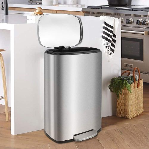  HEMBOR 13.2 Gallon(50L) Trash Can, Stainless Steel Rectangular Garbage Bin with Lid and Inner Bucket, Silent Gentle Open and Close Dustbin with Durable Pedal, Suit for Home Office